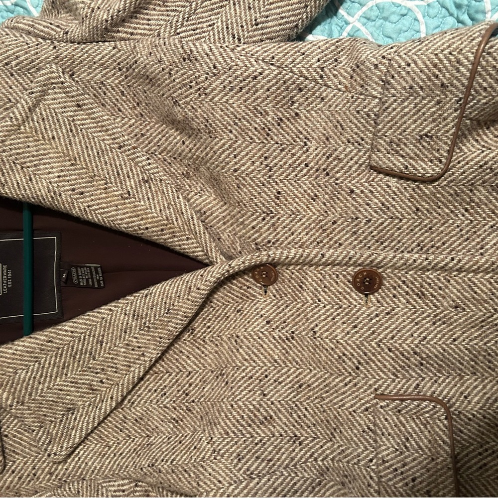Coach Brown Herringbone Trench Coat - Picture 2 of 4